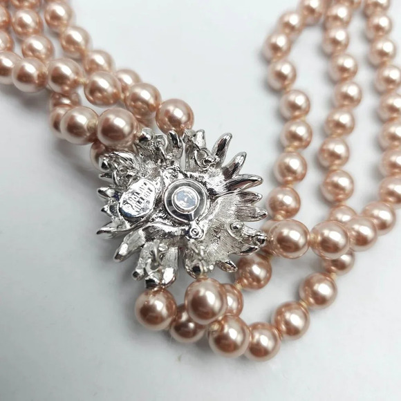 Nolan Miller Glamour Collection Faux Pearl Necklace Pink Clear Rhinestone Accent - Picture 5 of 8